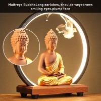 Faykes Buddha Statue Zen Sculpture With Led Ring Light And 50 Fragrant Yoga Garden Decorations, Meditation Buddha Statue Decorative Statue For Courtyard Lawn Decoration