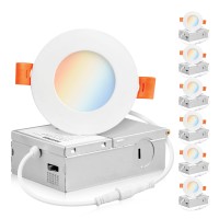 Parmida (6 Pack) 3 Inch Dimmable 5Cct Ultra-Thin Led Recessed Ceiling Light With Junction Box, 5 Color Selectable 2700K/3000K/3500K/4000K/5000K, 8W, Canless Wafer Slim Panel Downlight, Ic Rated, Etl