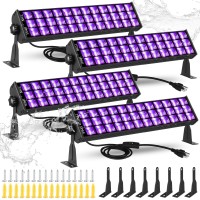 Shgpoda 4 Pack 72W Black Light Bar Ip66 Waterproof Led Blacklight With Plugswitch5Ft Cord Black Lights For Glow Party Black