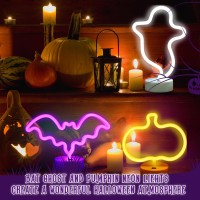 Vihose 3 Pcs Neon Light Halloween Decorations Led Lamps Ghost Pumpkin Bat Shape Neon Signs Decorative Battery Operated Night Lig