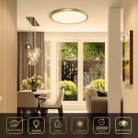 Fletergib 12 Inch Gold Led Ceiling Light 3000K Warm White 24W Gold Flush Mount Ceiling Light 3200Lm Round Low Profile Ceiling