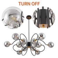 Quoobe Modern Mid Century Black 12 Light Large Chandeliers With Glass Globe Sputnik Metal Ceiling Pendant Light Fixture For Dini