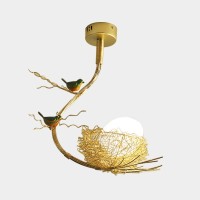 Qepeety Gold Chandelier Lighting 1-Light Glass Globe Pendant Light Fixtures With Colorful Resin Bird, Contemporary Ceiling Hanging Light For Living Room Hallway Dining Room (1-Light)