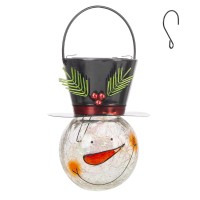 Viveta Christmas Solar Lantern Snowman Solar Lanterns Outdoor Waterproof Christmas Lantern Crackle Glass Hanging Solar Lantern