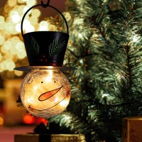 Viveta Christmas Solar Lantern Snowman Solar Lanterns Outdoor Waterproof Christmas Lantern Crackle Glass Hanging Solar Lantern