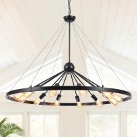 Wtyuio 12 Lights Farmhouse Black Wagon Wheel Chandeliers Diam 43'', Large Rustic Metal Round Chandelier For Dining Room, Hanging Pendant Light Fixture For Living Room Entryway Foyer Kitchen