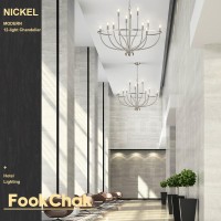 Fookchak 12 Light Brushed Nickel Chandelier 36Inch Nickel Living Room Light Fixture Large Foyer Candle Chandelier For High Ceil