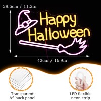 Happy Halloween Neon Sign Witch Hat Neon Sign Dimmable Broom Led Wall Decor Neon Lights Halloween Decorations For Home Spooky Pa