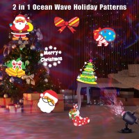 Christmas Projector Lights Outdoor, Brightness Increase Hd 2-In-1 Ocean Wave Snowflake Led Holiday Projector Lights Indoor 12 Slides * 8 Patterns, Waterproof For Party Garden Landscape