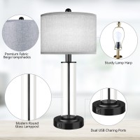 Table Lamps For Bedrooms Set Of 2 26 Tall Glass Bedside Table Lamp With Dual Usb Charging Ports Touch Bedroom Modern Lamps Wi