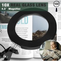 Nerefou Magnifying Glass With Light And Stand 10X Magnifying Lamp 2In1 Magnifying Desk Lamp With Clamp 3 Color Mode Magnif