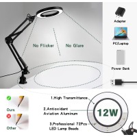 Nerefou Magnifying Glass With Light And Stand 10X Magnifying Lamp 2In1 Magnifying Desk Lamp With Clamp 3 Color Mode Magnif