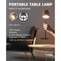 Nerefou 2 Pack Cordless Table Lamp, 5200Mah Battery Operated Lamp,3 Color Stepless Dimming Desk Lamp,Ip54 Waterproof Outdoor Table Lamps For Restaurant/Bedroom/Bars/Camping/Cafe Night Light (Black-2)