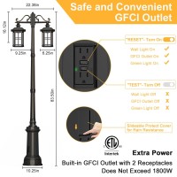 Oykyohei Outdoor Lamp Post Light With Gfci Outlet, Dusk To Dawn Waterproof Street Lighting, Waterproof Double Head Anti-Rust Aluminum Lantern Fixture For Backyard Driveway Garden Patio