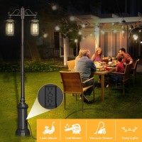 Oykyohei Outdoor Lamp Post Light With Gfci Outlet, Dusk To Dawn Waterproof Street Lighting, Waterproof Double Head Anti-Rust Aluminum Lantern Fixture For Backyard Driveway Garden Patio