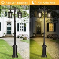 Oykyohei Outdoor Lamp Post Light With Gfci Outlet, Dusk To Dawn Waterproof Street Lighting, Waterproof Double Head Anti-Rust Aluminum Lantern Fixture For Backyard Driveway Garden Patio