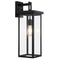 Tewei Large Size Outdoor Wall Lantern Exterior Wall Light Fixture, 22In Matte Black Porch Light Waterproof Outdoor Lights For House With Clear Glass Shade, E26 Base Wall Sconces For Garage (1 Pack)