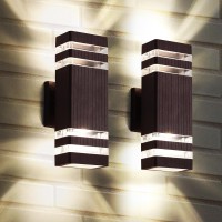 Zsmaiku Outdoor Wall Lights Exterior Lights For House Brown Modern Outdoor Garage Light Fixtures Wall Mount For Porch Front Door Waterproof Patio Wall Light Fixture Up And Down 3000K Warm White 2Pcs