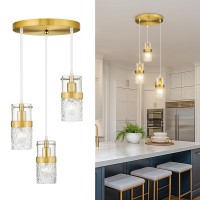 Lms 3Light Pendant Light Fixtures Brushed Gold Farmhouse Kitchen Island Light Industrial Adjustable Hanging Pendant Lighting