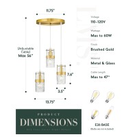 Lms 3Light Pendant Light Fixtures Brushed Gold Farmhouse Kitchen Island Light Industrial Adjustable Hanging Pendant Lighting