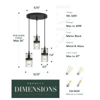 Lms Black 3Light Pendant Fixtures Adjustable Kitchen Hanging Light Fixture Cluster Pendant Lights Lms188