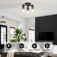 Semi Flush Mount Ceiling Light 3 Light Ceiling Light Fixtures Black Kitchen Lighting Fixtures Ceiling Mount With Clear Glass S