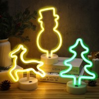 Vihose 3 Pcs Christmas Neon Sign Led Night Lights Lamp With Holder Base Snowman Reindeer Christmas Tree Shaped Lights Batteryus