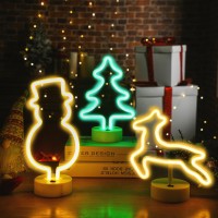 Vihose 3 Pcs Christmas Neon Sign Led Night Lights Lamp With Holder Base Snowman Reindeer Christmas Tree Shaped Lights Batteryus