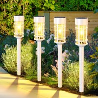 Ilanck 8 Pack Solar Pathway Lights, Bright Solar Lights Outdoor Waterproof Ip65, Led Solar Garden Lights Decorative Landscape Lighting For Yard, Lawn, Driveway, White