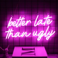 Better Late Than Ugly Neon Led Sign Pink Word Light Up Signs Beauty Room Decor Letter Neon Signs For Wall Decor Led Neon Light S