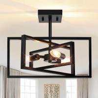 Sucolite 3Light Farmhouse Semi Flush Mount Ceiling Light Fixture Rustic Vintage Ceiling Lighting Black Metal Industrial Ceili