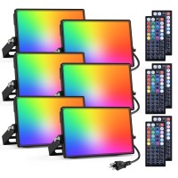 Onforu 6 Pack Rgb Led Flood Light Outdoor 50W Color Changing Uplights With Remote 2700K Warm White Ip66 Stage Lighting Landsc