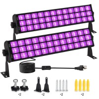 Pizhlo 2 Pack 76W 108 Leds Black Light Bar Ip66 Waterproof Blacklight Flood Light With Switchplug5Ft Cord Light Up 1300Ft Fo