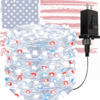 66Ft 200 Led Fairy Lights Plug In, Waterproof String Lights Outdoor 8 Modes, Red Blue White Twinkle American Flag Lights For Indoor And Outdoor, 4Th Of July, National Day (Red&Blue&White)