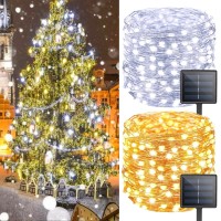 1-Pack Warm White & 1-Pack Cool White Solar Christmas String Lights Outdoor, Total 80Ft 200 Led Waterproof Solar Twinkle Lights With 8 Modes Solar Fairy Lights For Outside Garden Tree Christmas Decor