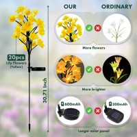 Maggift Solar Lights Outdoor Garden Decorative Flowers, Waterproof Solar Garden Lights With 20 Yellow Lily Flowers,Led Solar Powered Landscape Lights For Yard Garden Patio (Yellow, 2Pack)