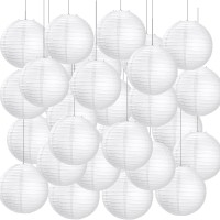 Treela 90 Pack White Chinese Japanese Paper Lanterns Decorative Hanging Ball Lanterns Round Paper Lantern Lamps For Wedding Birt