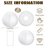 Treela 90 Pack White Chinese Japanese Paper Lanterns Decorative Hanging Ball Lanterns Round Paper Lantern Lamps For Wedding Birt