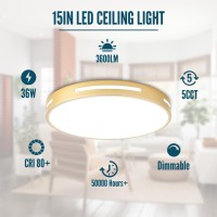 Wheatronic Gold Ceiling Light Flush Mount Led 36W 15 Inch Kitchen Light Fixture Ceiling Mount Dimmable Modern Close To Ceiling