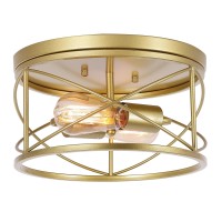 Weltrans 2-Light Flush Mount Ceiling Light Fixture, Industrial Modern Gold Ceiling Lamp, Vintage Farmhouse Light Fixture For Hallway, Bedroom, Dining Room, Living Room, Kitchen, Entryway