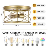 Weltrans 2-Light Flush Mount Ceiling Light Fixture, Industrial Modern Gold Ceiling Lamp, Vintage Farmhouse Light Fixture For Hallway, Bedroom, Dining Room, Living Room, Kitchen, Entryway