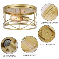 Weltrans 2-Light Flush Mount Ceiling Light Fixture, Industrial Modern Gold Ceiling Lamp, Vintage Farmhouse Light Fixture For Hallway, Bedroom, Dining Room, Living Room, Kitchen, Entryway