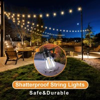 Dylbrihom Outdoor Led String Lights, Ul Listed Waterproof Patio Lights For Outside With 16 E12 S14 Dimmable Shatterproof Bulbs, 49.2Ft Edison String Lights For Porch Backyard Bistro Party, Warm White