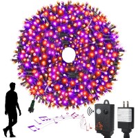 Xtf2015 Halloween Lights, 105Ft 300 Led Halloween String Lights With Spooky Music Motion Sensor Controller Twinkle Waterproof Purple Orange Lights Plug In For Indoor Outdoor Tree Party Yard Room Decor