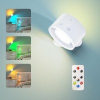 Led Wall Sconce, Wall Lights Battery Operated Rgb Ambient Lighting Wall Lamps Rechargeable Fixture With Remote, 3 Colors Temperatures & 4 Level Brightness For Bedroom Reading Kitchen Bedside