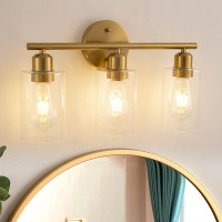 Mshamy 4Light Gold Bathroom Light Fixtures Brushed Brass Bathroom Vanity Light With Clear Glass Shade Modern Wall Sconce Ligh