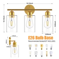 Mshamy 4Light Gold Bathroom Light Fixtures Brushed Brass Bathroom Vanity Light With Clear Glass Shade Modern Wall Sconce Ligh