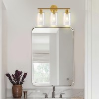 Mshamy 4Light Gold Bathroom Light Fixtures Brushed Brass Bathroom Vanity Light With Clear Glass Shade Modern Wall Sconce Ligh