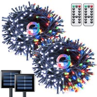 Jmexsuss 2 Pack White Multicolor Solar Christmas Lights With 11 Modes Remote Each 100 Led 427Ft Solar Color Changing Lights