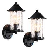 Pasentel Outdoor Wall Lights, Dusk To Dawn Exterior Light Fixture Wall Mount, Matte Black Wall Sconce With Hammered Glass, Waterproof Wall Lantern For Entryway, Garage, Bd028-1-Bk2